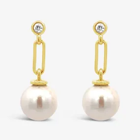 Pearl & Diamond Link Dangle Earrings