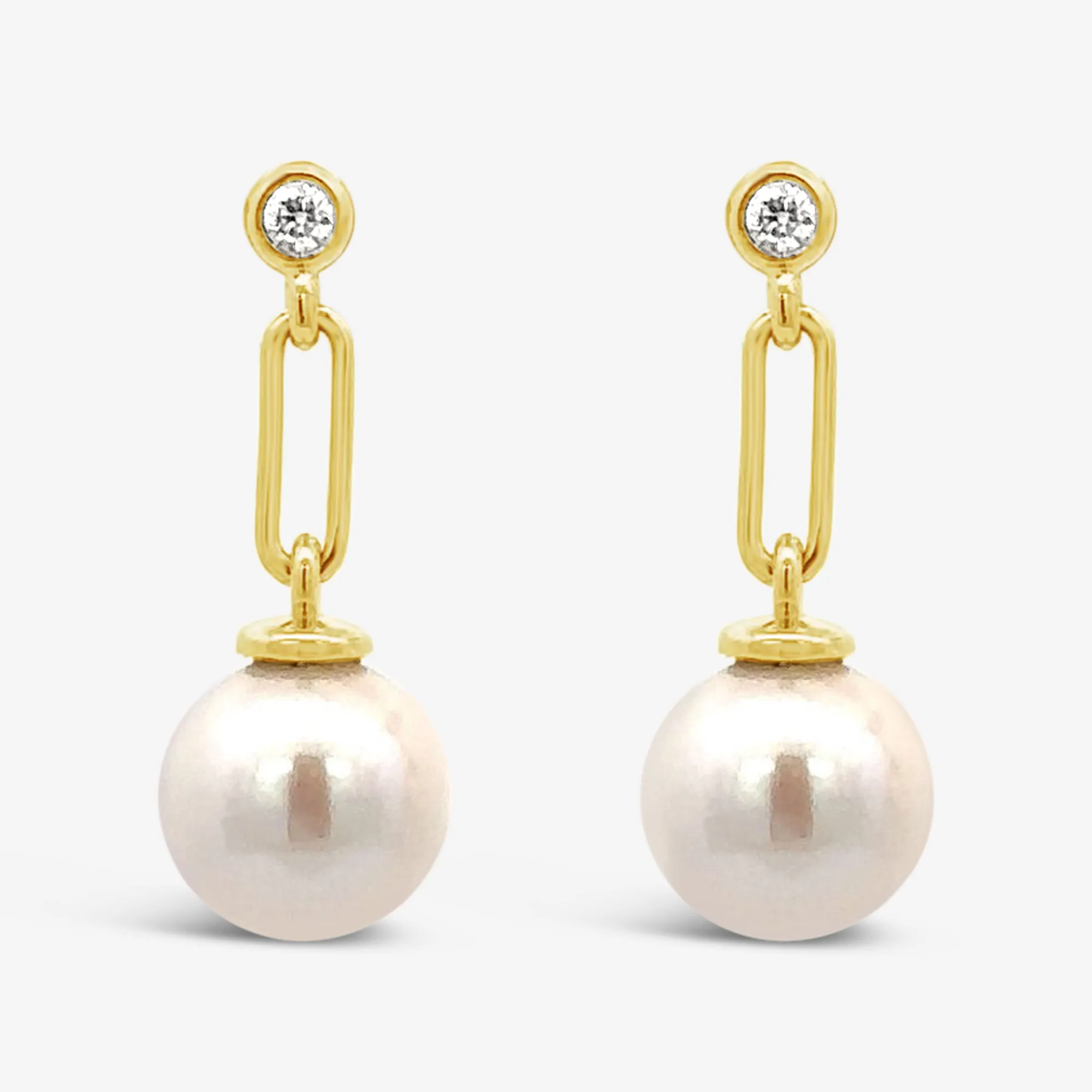 Pearl & Diamond Link Dangle Earrings