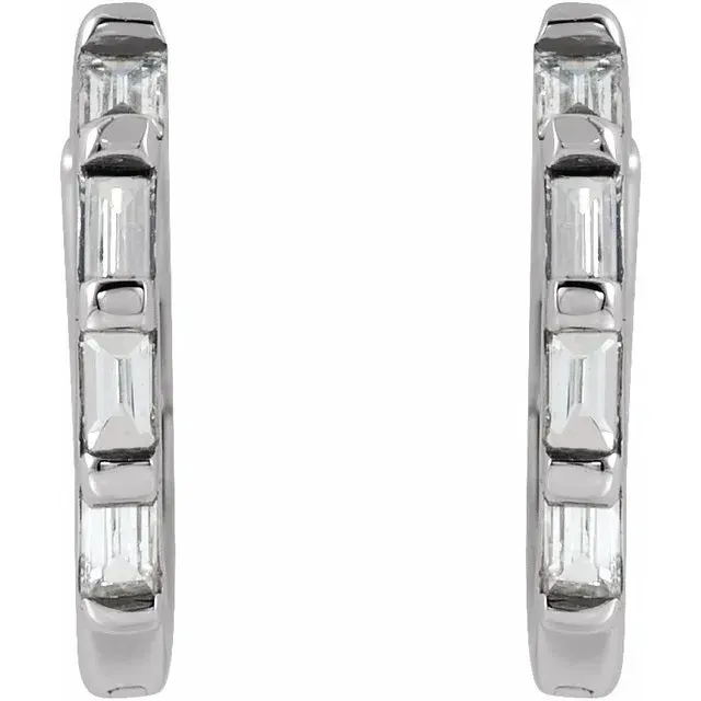 Petite 14K White Gold Hinged Hoop Baguette Diamond Earrings