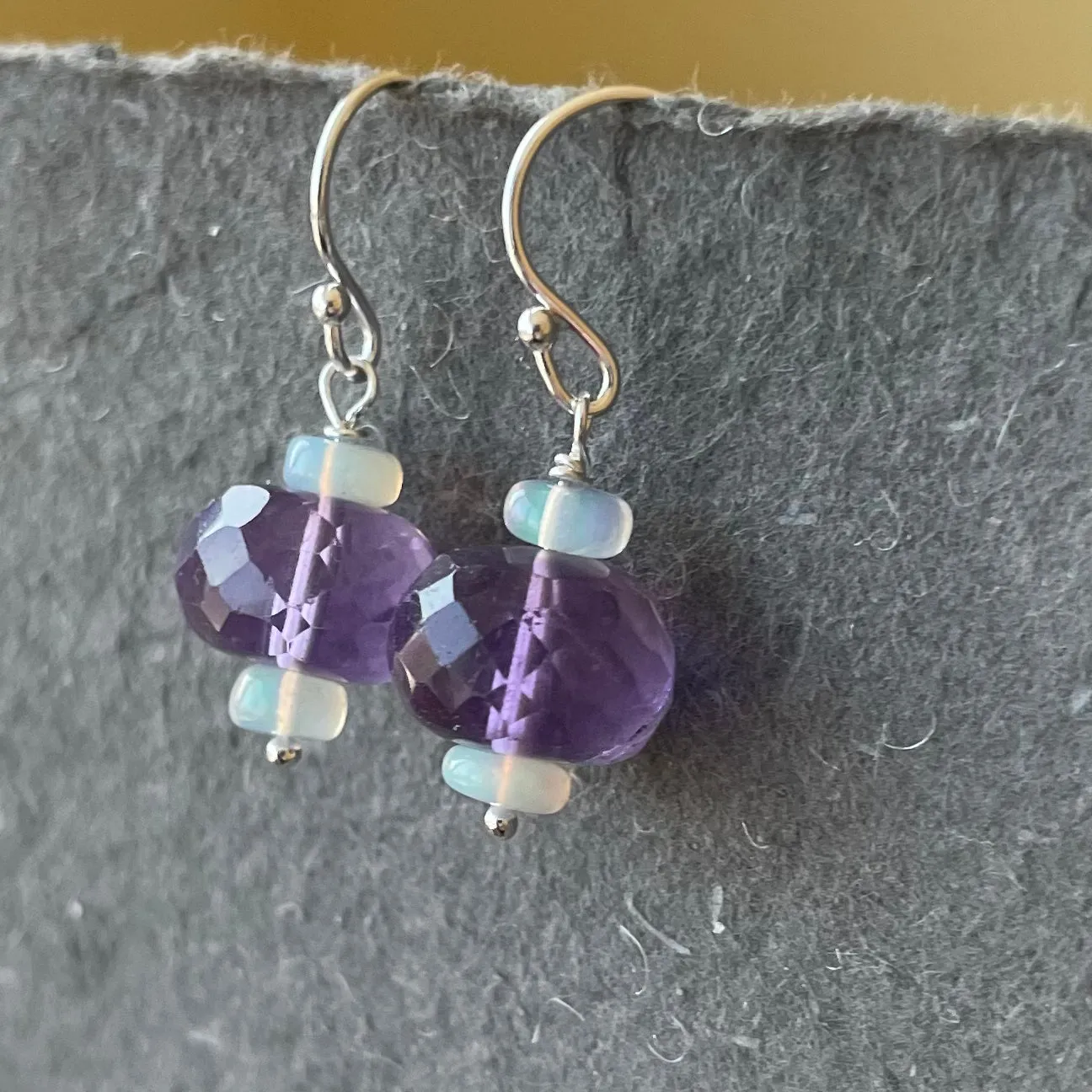 Pink Amethyst and Opal Dangle Earrings OOAK