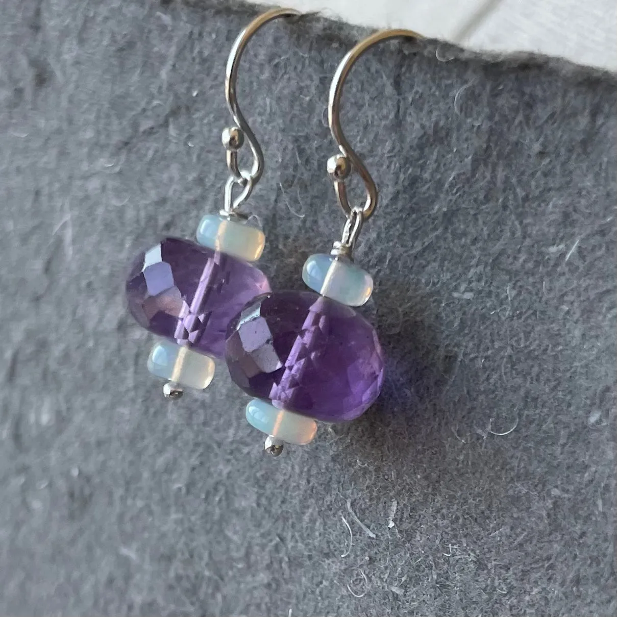 Pink Amethyst and Opal Dangle Earrings OOAK