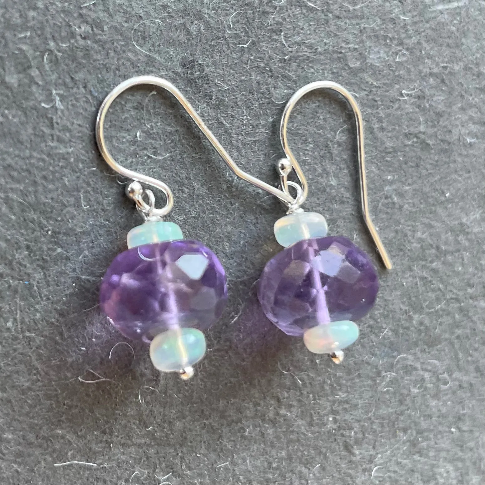 Pink Amethyst and Opal Dangle Earrings OOAK