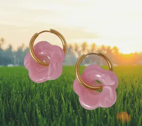 Pink Blossom Jade Hoop Earrings