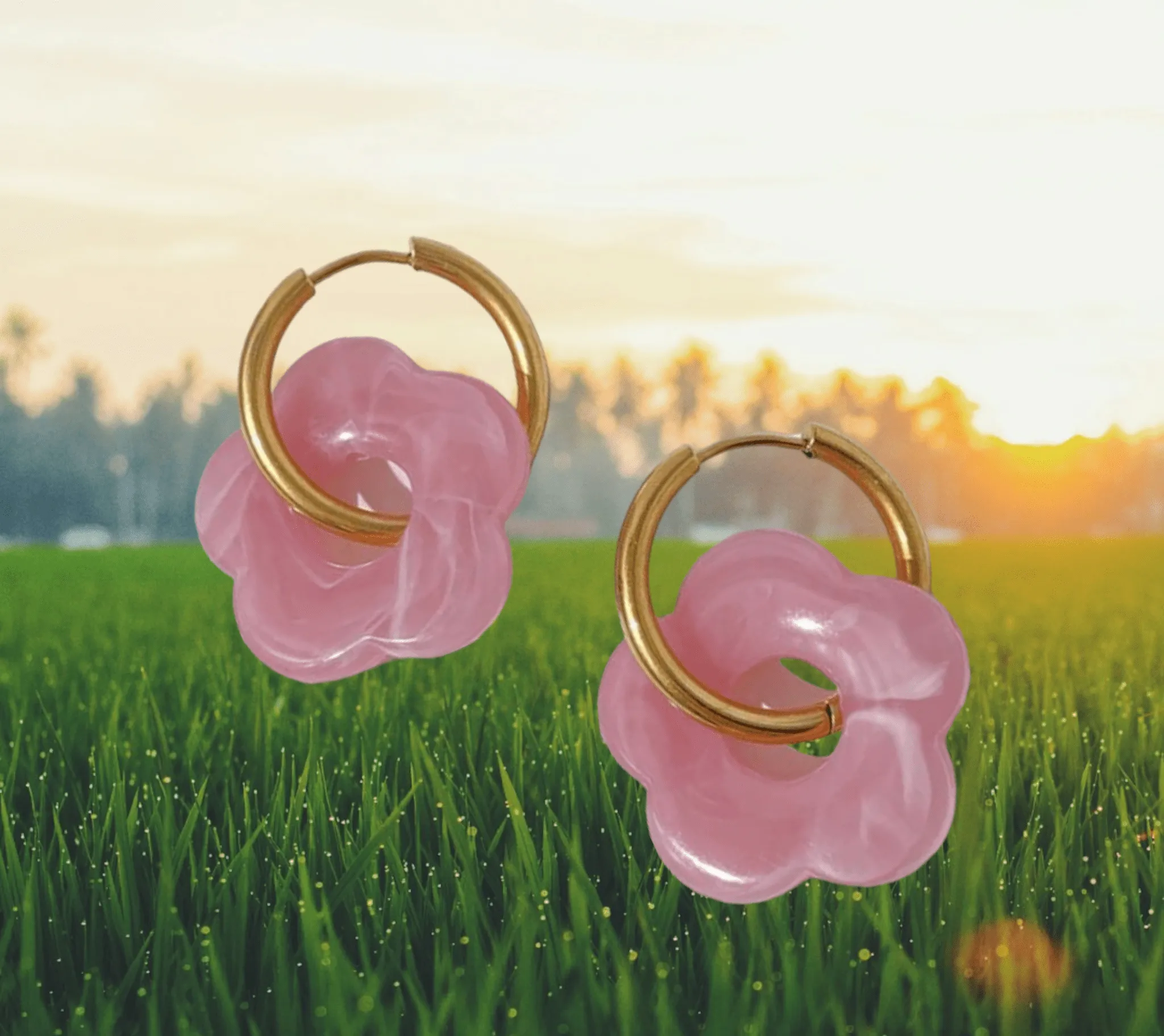 Pink Blossom Jade Hoop Earrings