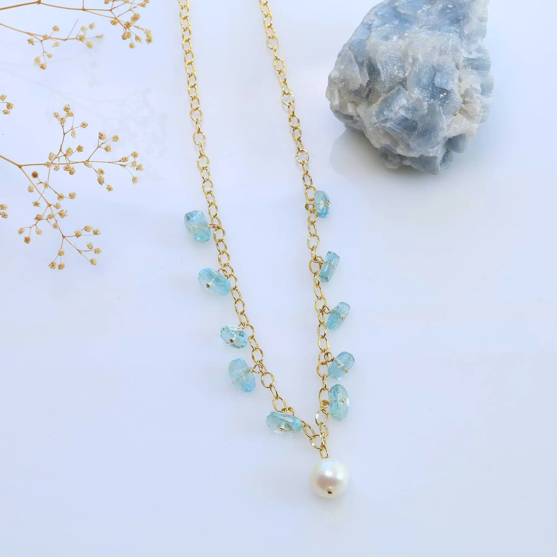 Positano - Aquamarine and Pearl Gold Necklace