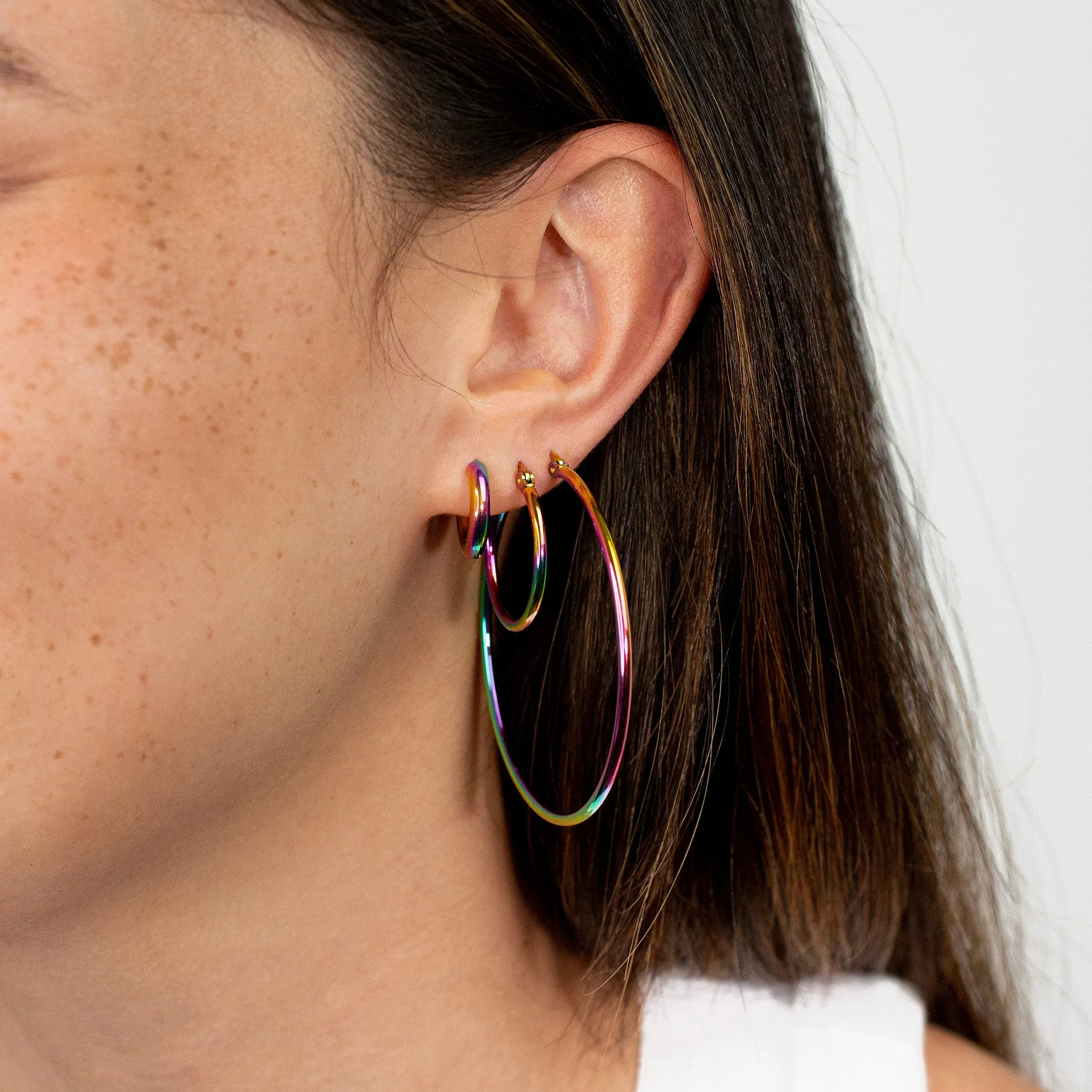 Prism Rainbow Locking Huggie Earrings