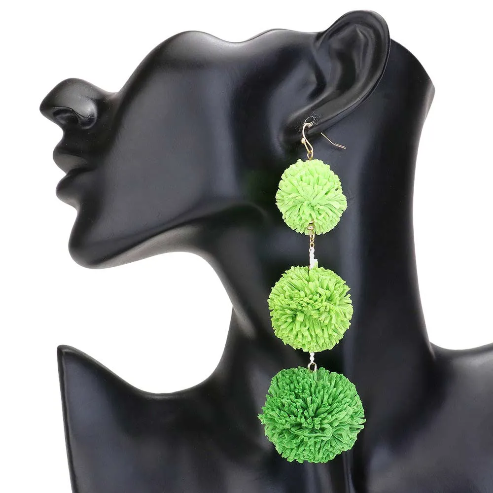 Raffia Pom Pom Link Dropdown Earrings