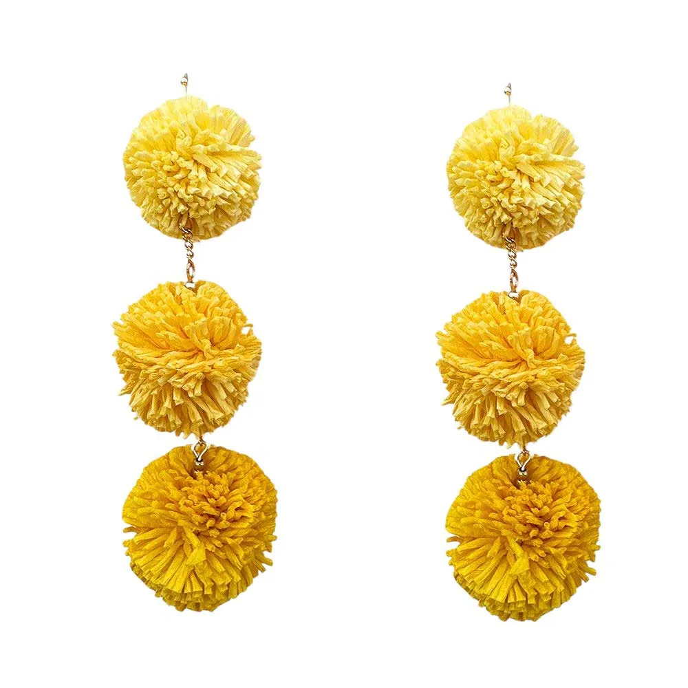 Raffia Pom Pom Link Dropdown Earrings