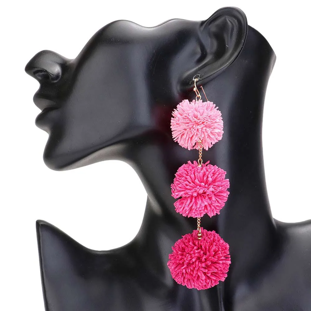 Raffia Pom Pom Link Dropdown Earrings