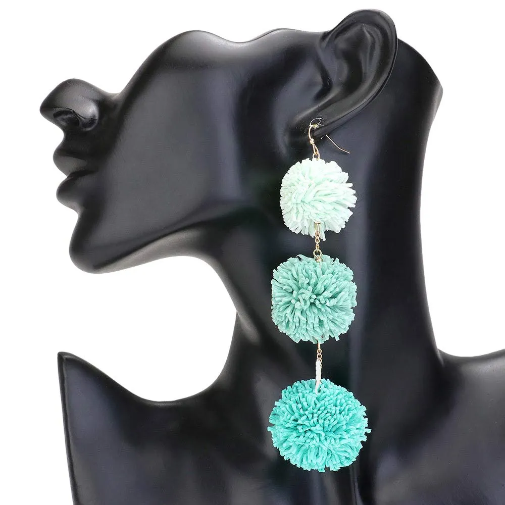 Raffia Pom Pom Link Dropdown Earrings