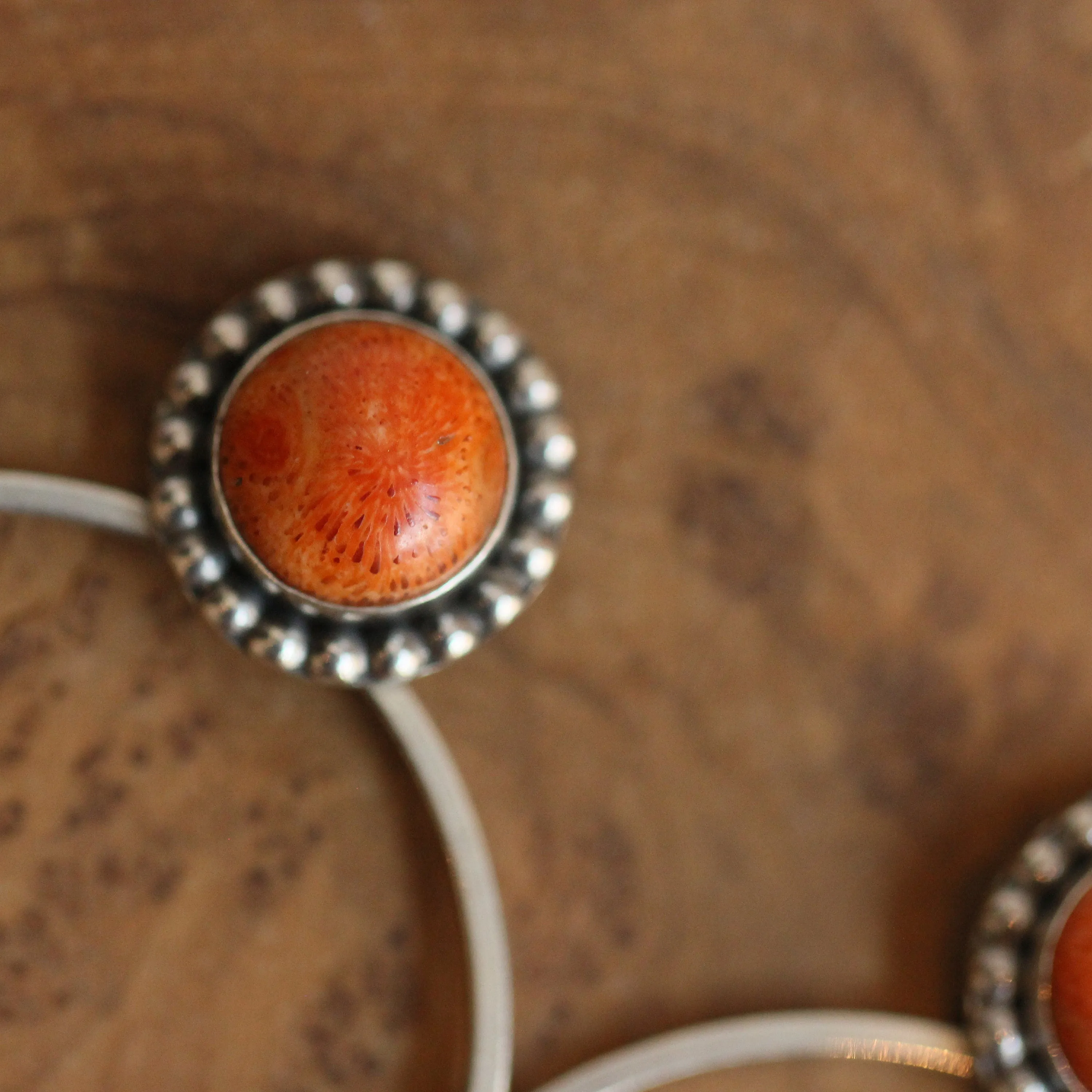 Ready to Ship - Sponge Coral Hoops - Red Coral Beaded Post Hoops - Silversmith Earrings