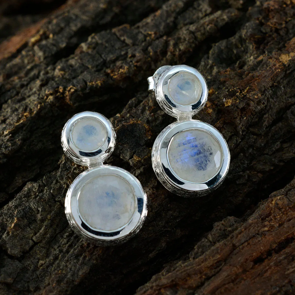 Riyo Alluring Sterling Silver Earring For Lady Rainbow Moonstone Earring Bezel Setting White Earring Stud Earring