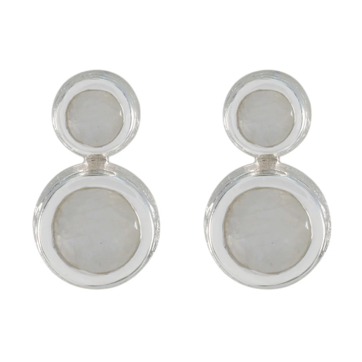 Riyo Alluring Sterling Silver Earring For Lady Rainbow Moonstone Earring Bezel Setting White Earring Stud Earring