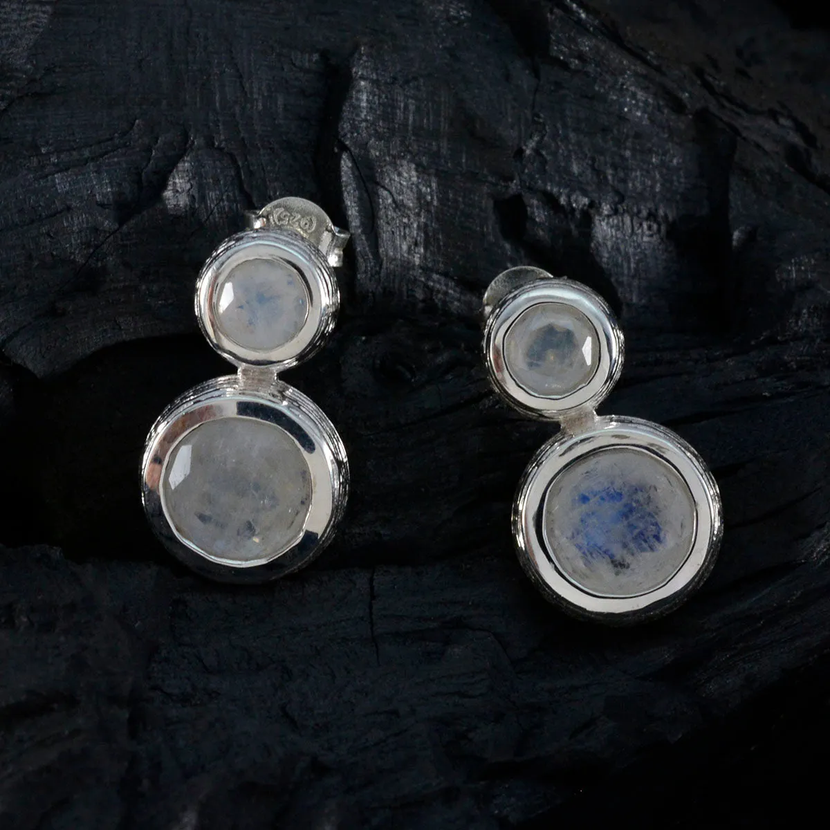 Riyo Alluring Sterling Silver Earring For Lady Rainbow Moonstone Earring Bezel Setting White Earring Stud Earring