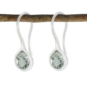 Riyo Comely Sterling Silver Earring For Lady Green Amethyst Earring Bezel Setting Green Earring Dangle Earring