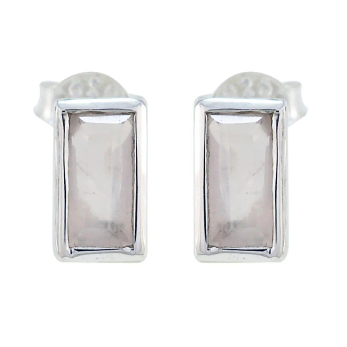 Riyo Delightful Sterling Silver Earring For Female Rose Quartz Earring Bezel Setting Pink Earring Stud Earring