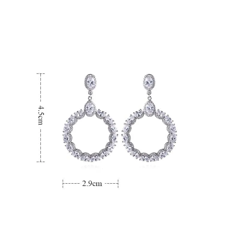 Round Flower CZ Crystal Dangle Earrings