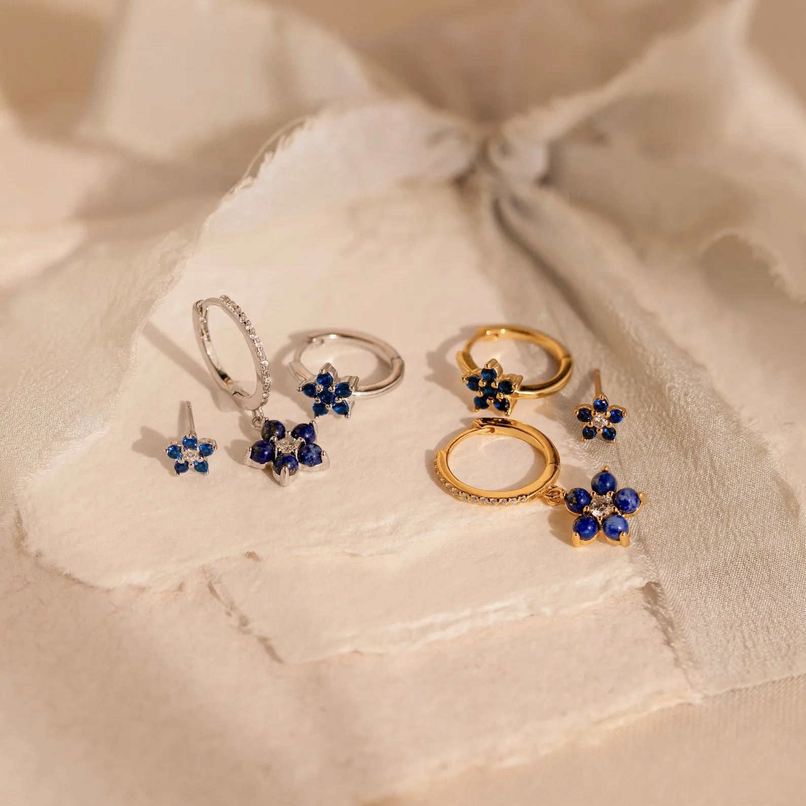 Sapphire Flower Earrings Set