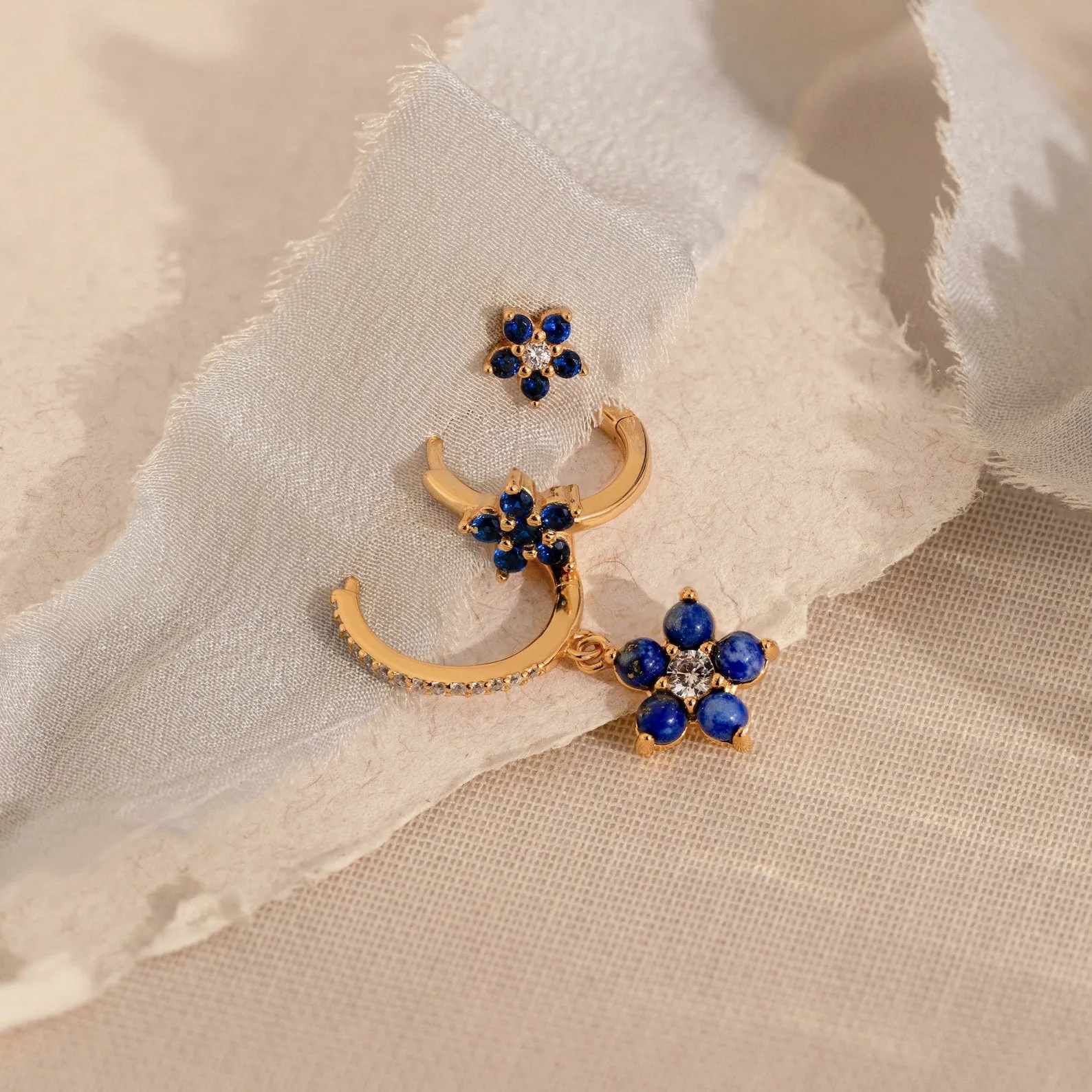 Sapphire Flower Earrings Set