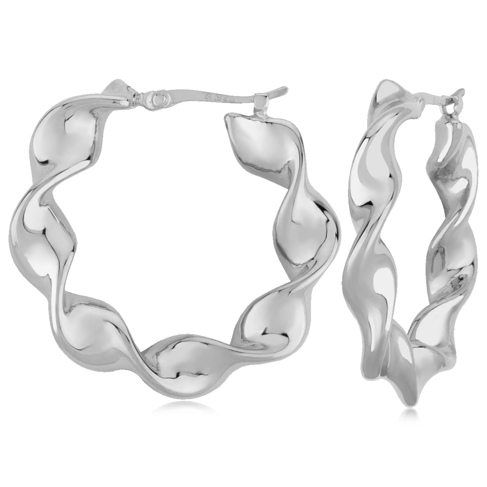 Silver Flat Twist Hoop Earrings