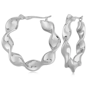 Silver Flat Twist Hoop Earrings