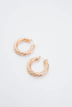 Small Metal Twist Hoop Earring, Worn Gold