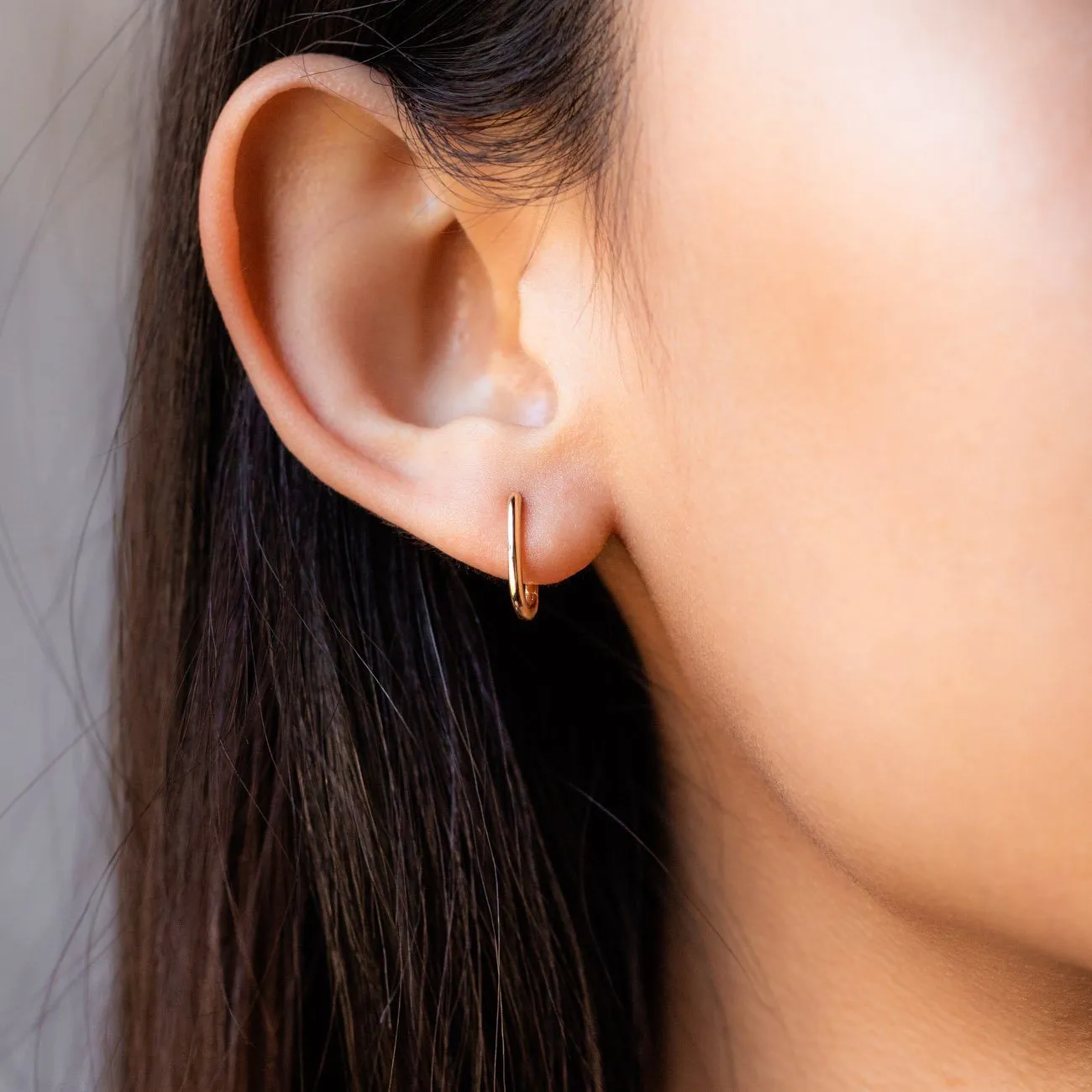 Solid Gold Simple Oblong Hoops