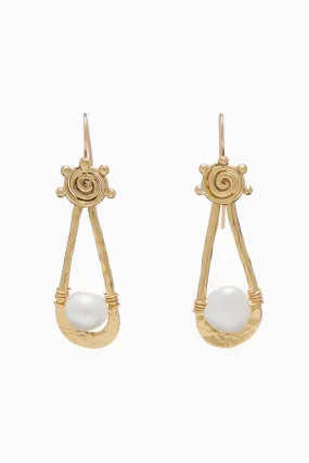 Spiral Drop Stone Earring - Pearl