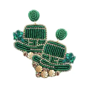 St. Patrick's Day Felt Back Beaded Hat Dangle Earrings