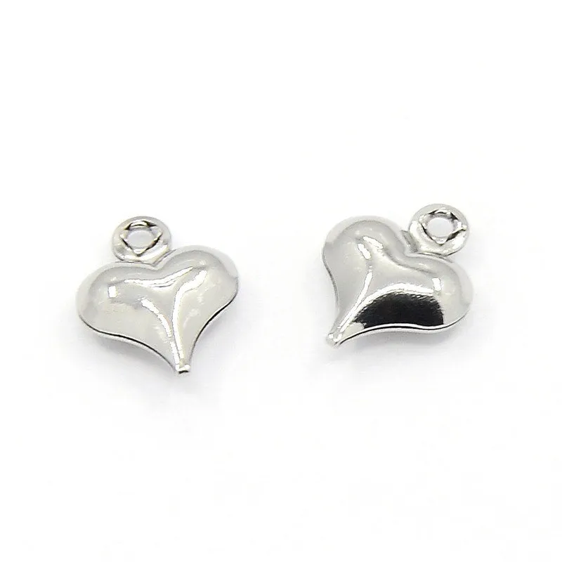 Stainless Heart Charm, Tiny Puffy Hearts, Valentine Charm, 10x8x3mm, Lot Size 200, #1611