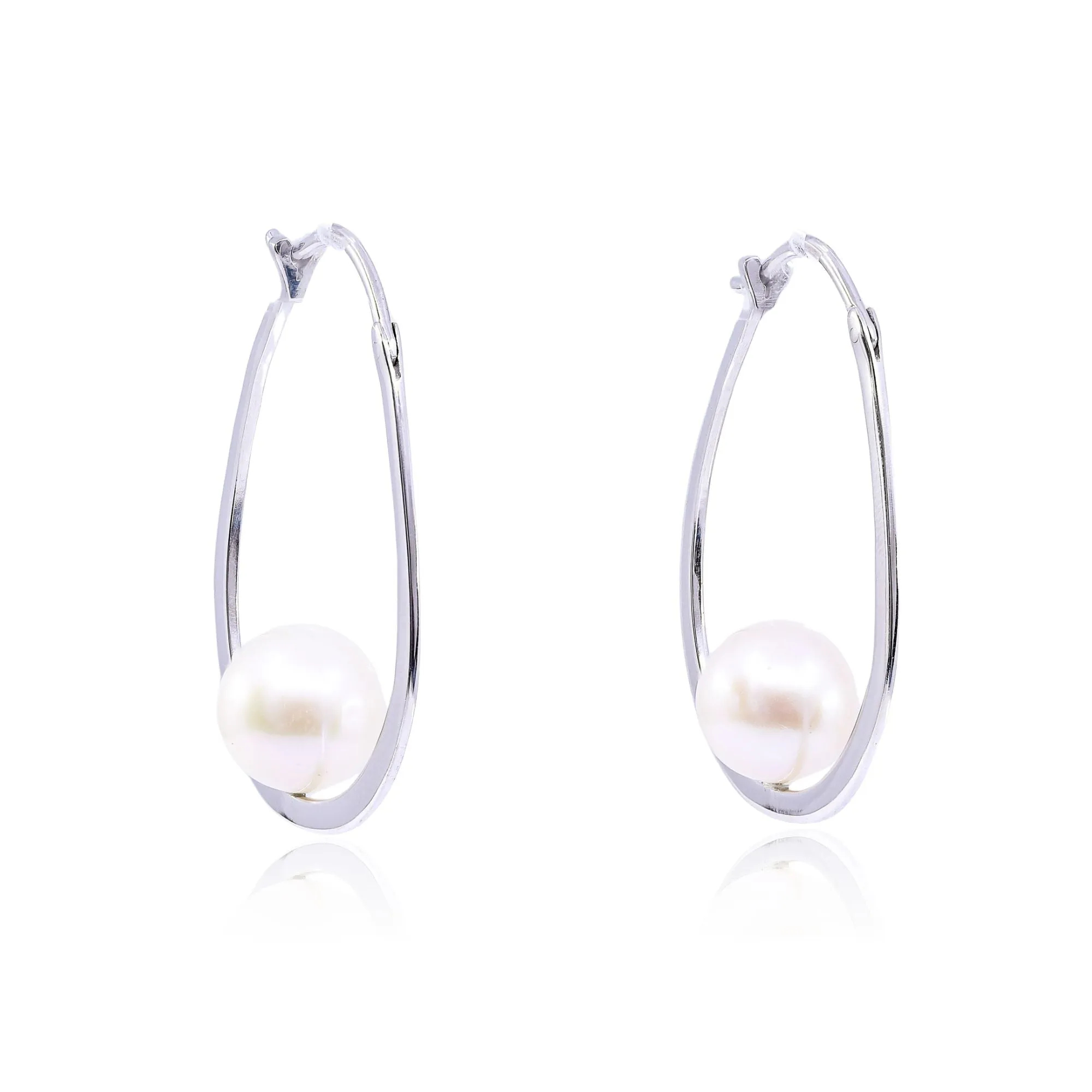 STERLING SILVER FRESHWATER PEARL HOOP EARRINGS