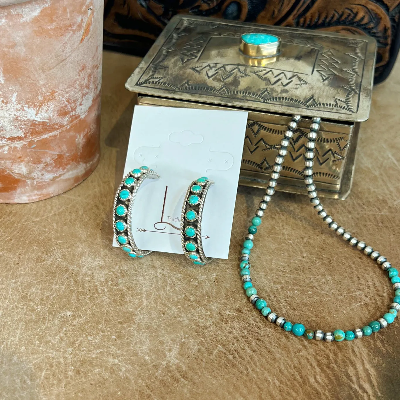 Sterling Silver Hoops with Turquoise