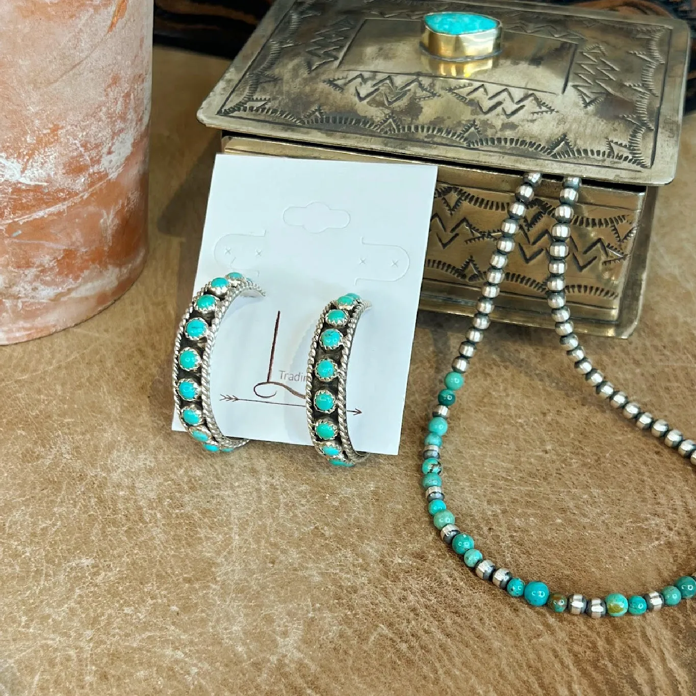 Sterling Silver Hoops with Turquoise