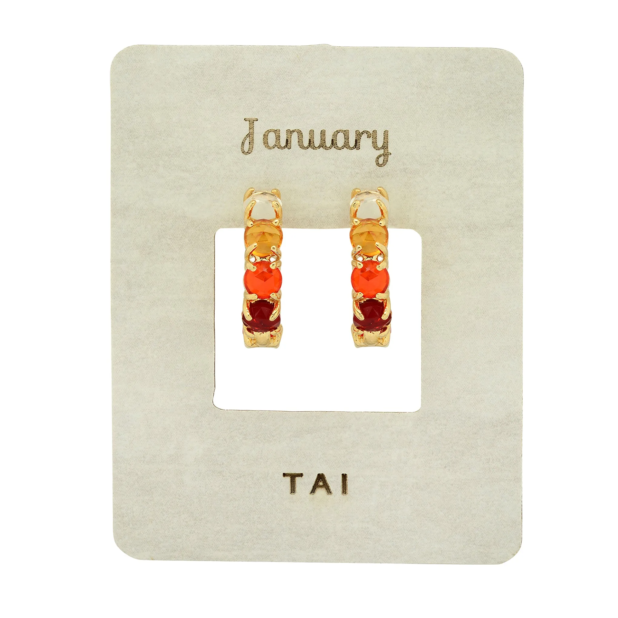 Tai Ombre Birthstone Huggie Hoop Earrings in 14k Gold Plated