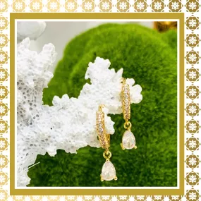 Teramasu CZ Crystal Hoop Sterling Silver Gold Plated Gold Drop Earrings