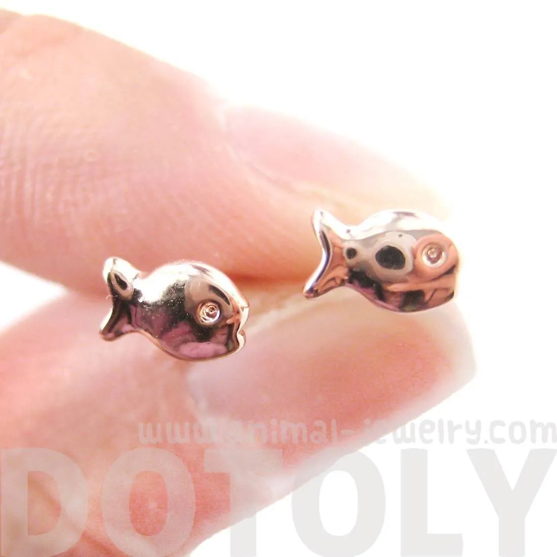 Tiny Fish Shaped Guppies Stud Earrings in Rose Gold | DOTOLY