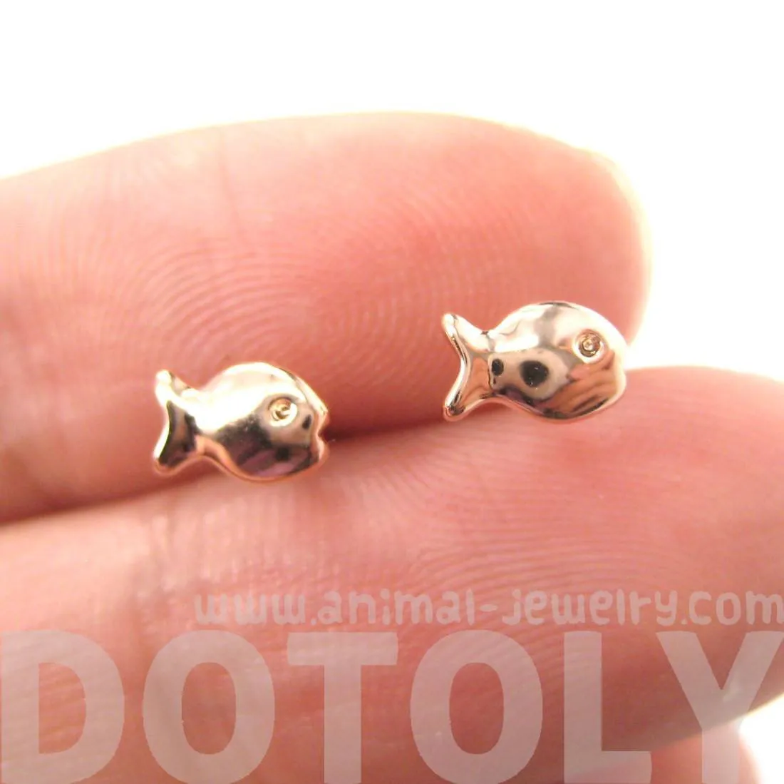 Tiny Fish Shaped Guppies Stud Earrings in Rose Gold | DOTOLY