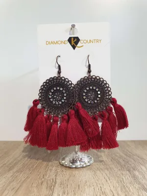 Vintage Boho Round Dangle Tassel Earrings