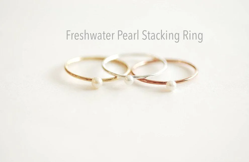 Wholesale Crystal Pearl Stacking Ring in 14k Gold Filled, 925 Sterling Silver and 14k Pink Rose Gold Filled - Freshwater Pearl Ring, Knuckle Ring [6]