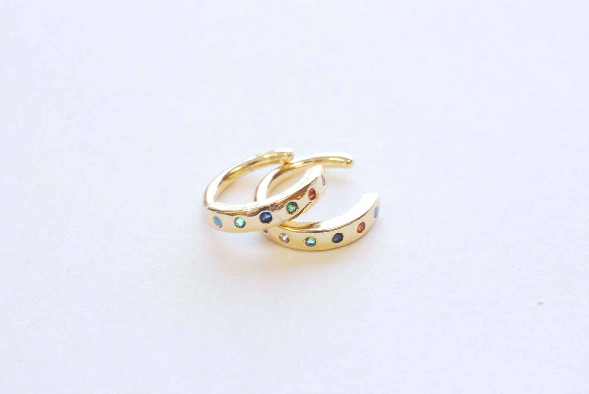 Wholesale Rainbow Colorful Cuff U Shape Conch Huggie Earrings - 925 Sterling Silver 16K Gold Plated CZ Cubic Zirconia B300