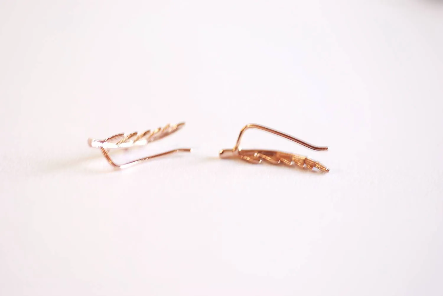 Wholesale Shiny Rose Gold Leaf Ear Climber- Rose Gold Leaf Ear Cuff, Leaf Earrings Ear Crawler, Ear Climber, Ear Jacket, Leaves Ear Climber Crawler