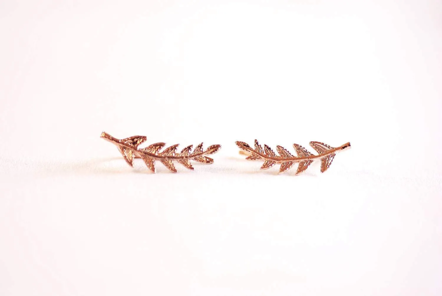 Wholesale Shiny Rose Gold Leaf Ear Climber- Rose Gold Leaf Ear Cuff, Leaf Earrings Ear Crawler, Ear Climber, Ear Jacket, Leaves Ear Climber Crawler